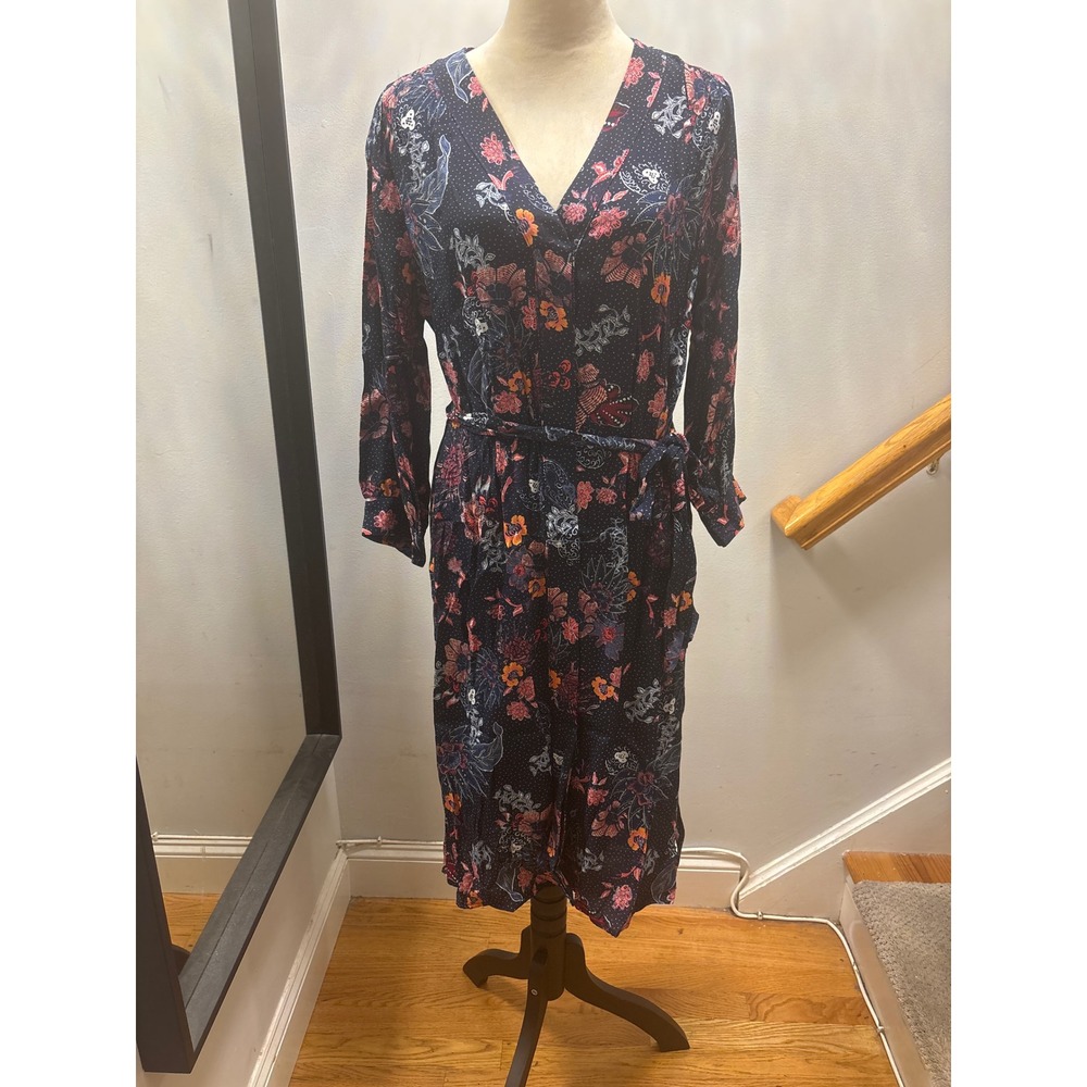 GAP Floral Paisley‎ Midi Shirt Dress Womens Sz 8Navy Blue  Tie Waist